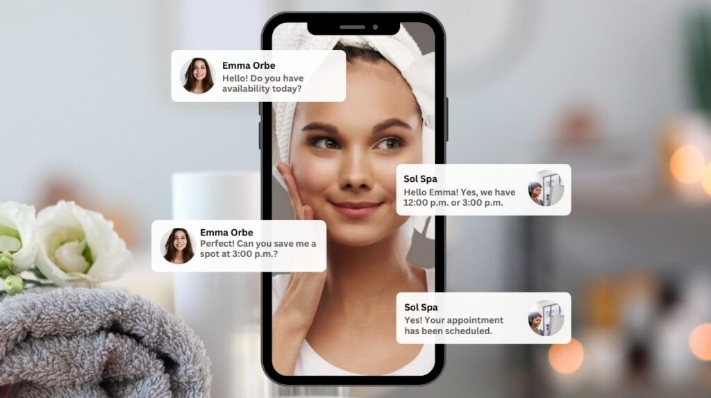 Client using a chatbot to book an spa appointment