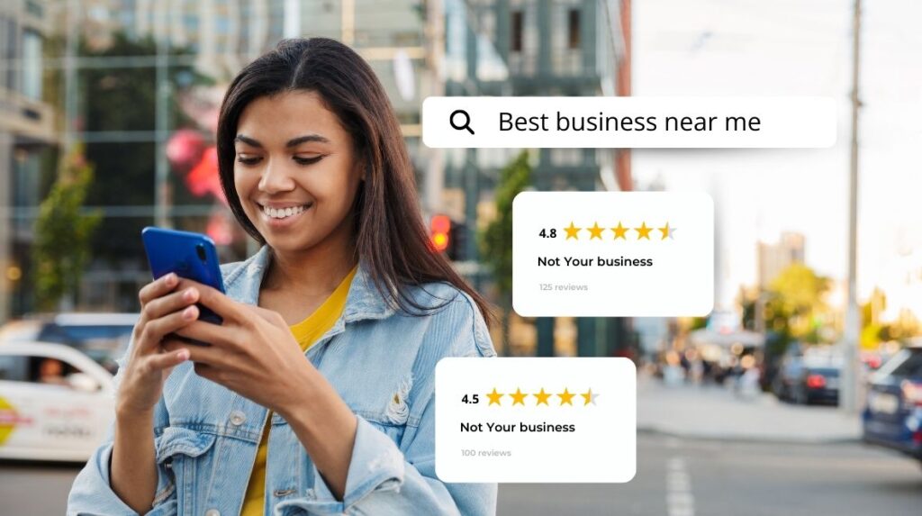 Girl searching for best business near me