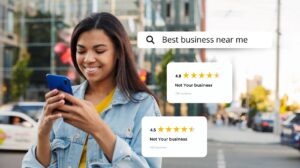 Girl searching for best business near me