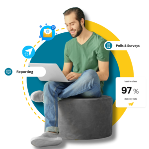 Man seating sending emails with high delivery rate