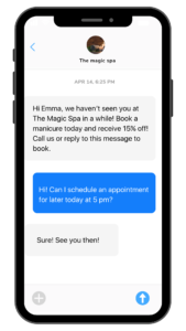 Spa reactivation text with promotion